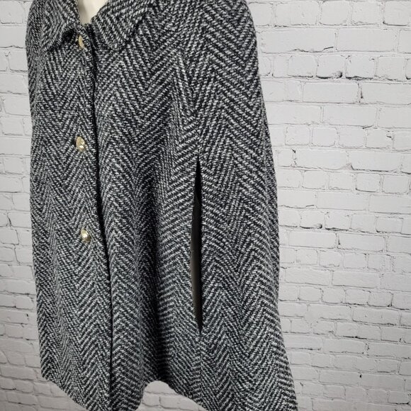 Draper James Black White Wool Blend Tweed Belted Sleeveless Cape Coat Size M/L - Picture 12 of 16